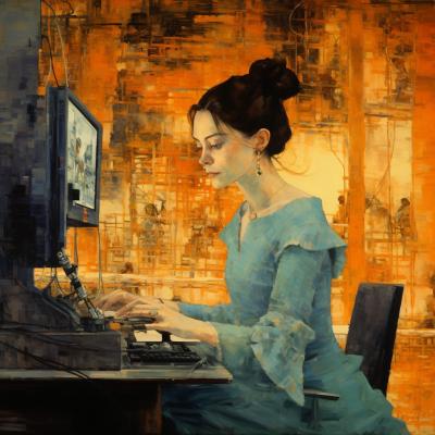 Ada Lovelace in an internet cafe painted by Henri Toulouse-Lautrec. Image Credit: MidJourney and K. Kris Hirst