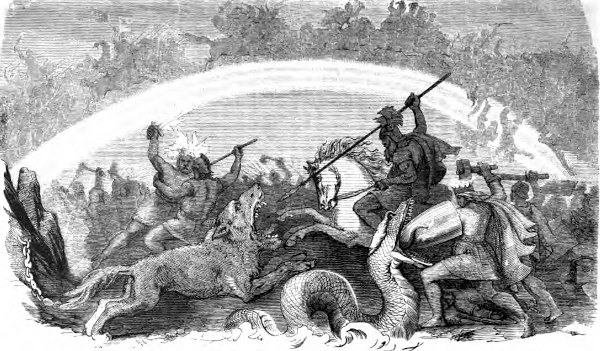 19th century drawing of the Battle of the Doomed Gods, from Ragnarok