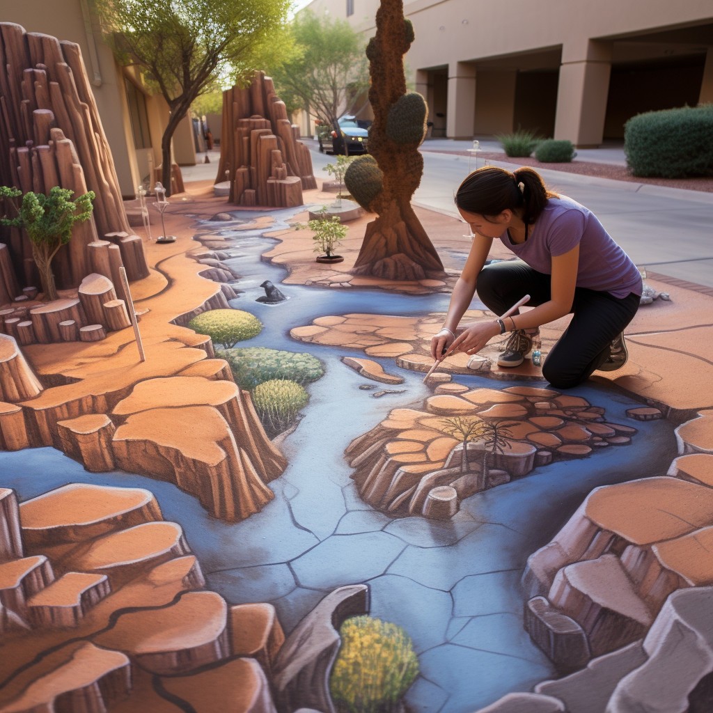 A woman edits the desert landscape in Arizona.