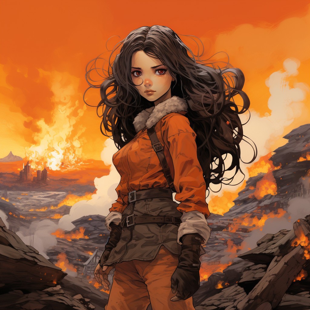 A brunette Valkyrie in Iceland stares at the viewer with a somewhat peeved expression.