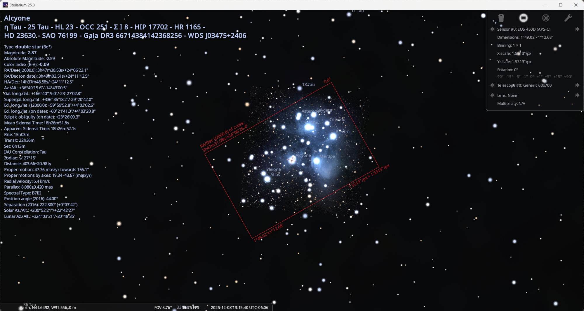 The Pleaides in Context. Image credit: Stellarium